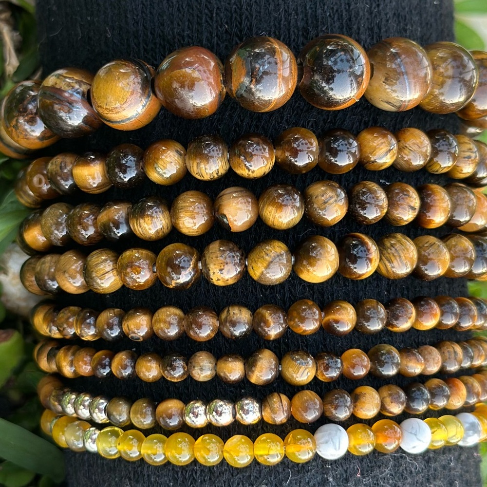 Natural Tiger's Eye Bead Bracelets - Brown & Gold Semi-Precious Gemstones